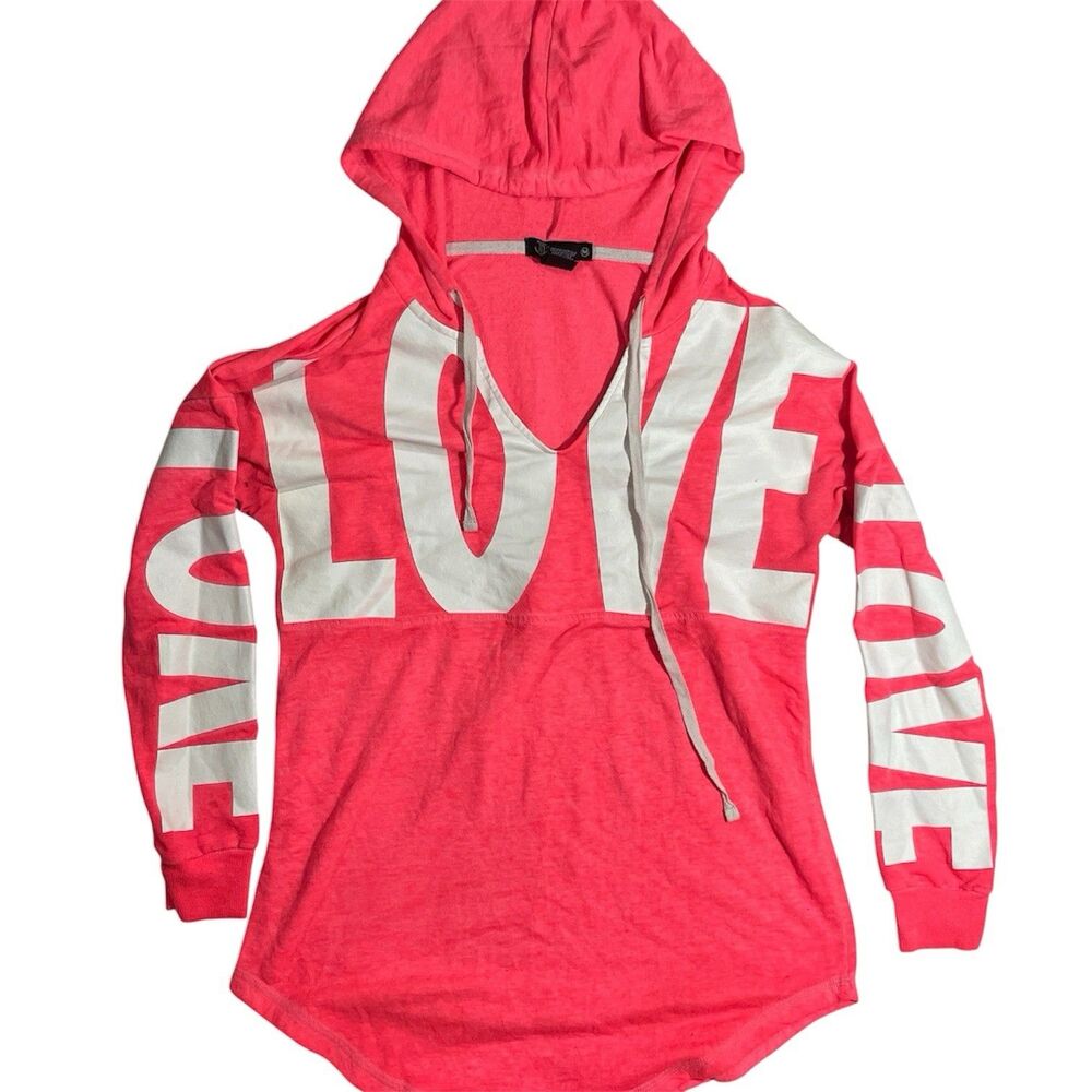 Miss Chievous Thin Beach Hoodie Neon Pink White Love Print Womens Size Medium